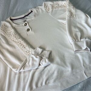Knox Rose Ivory Henley Knit Crocheted Button Long Sleeve Sweatshirt Sz XL NWOT